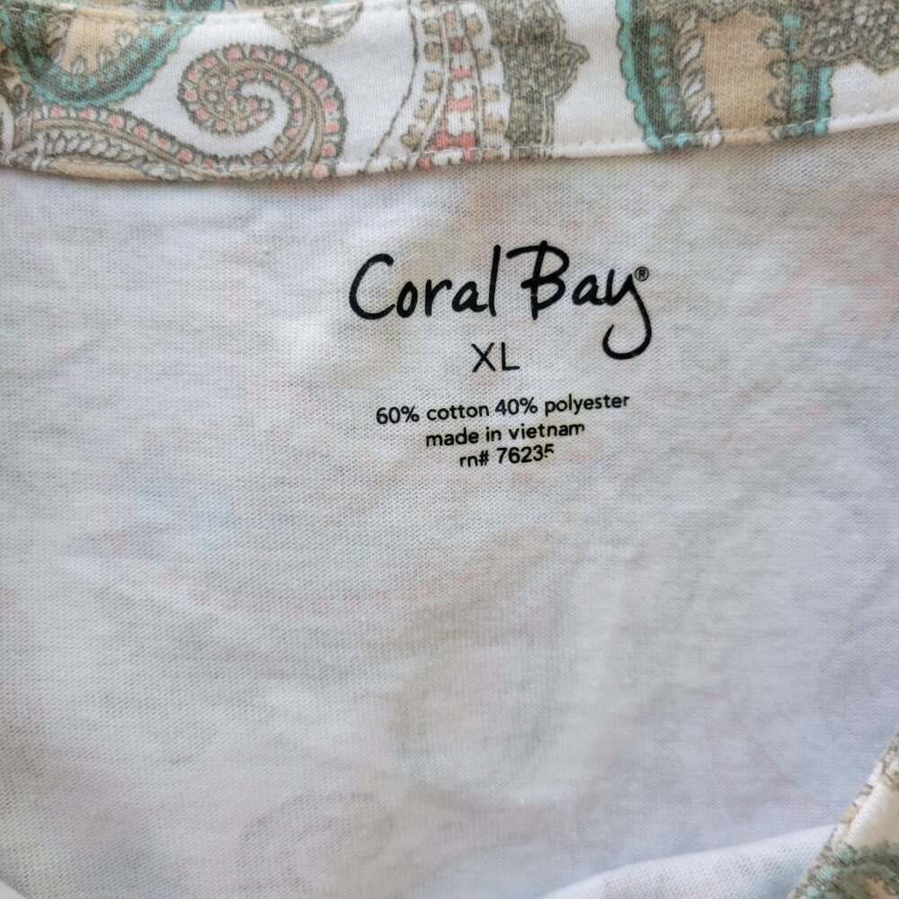 Coral Bay XL Green Pink Paisley T-Shirt Cotton Blend Jersey Stretch PAI43E - Picture 7 of 8